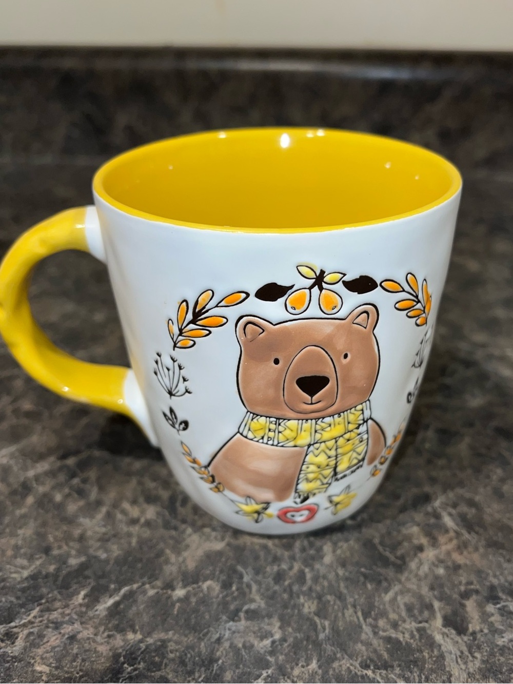 Yellow Bear Fall leaves Ceramic Accent Mug